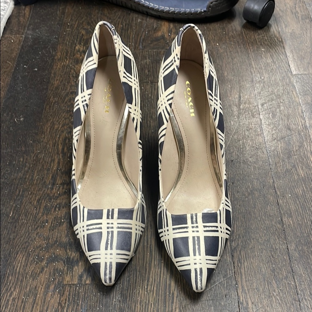 Coach Black and Cream Plaid Wedges🔥